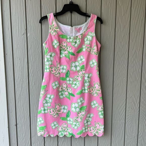 Lilly Pulitzer 2012 Butterfly Print Shift Dress – Size 4, Scalloped Hem, Cotton - Picture 2 of 10